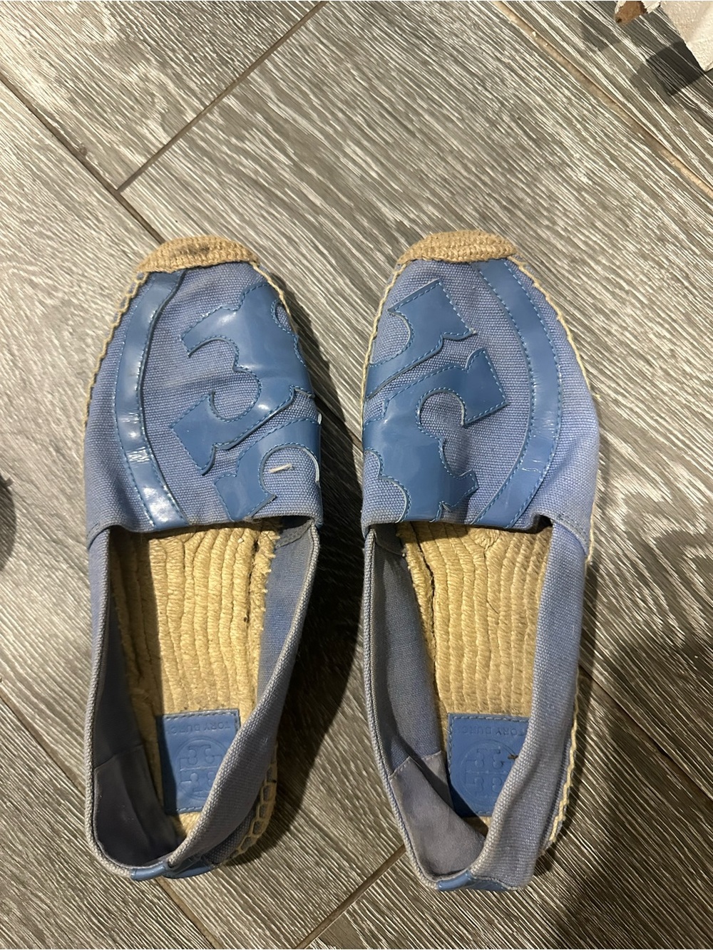 Tory Burch Blue Espadrilles – Canvas & Patent Logo – Size 8 1/2